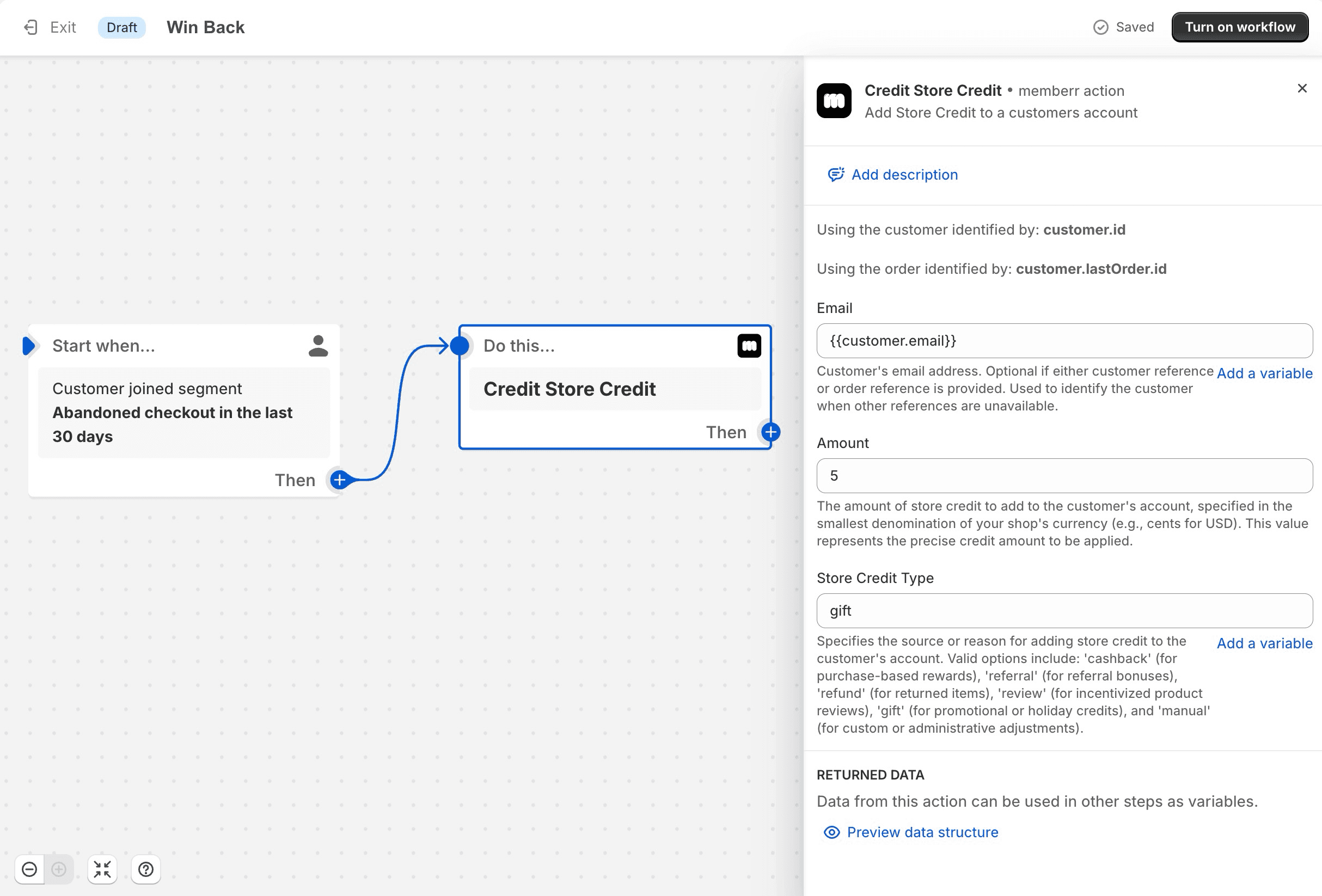 memberr flow node credit store credit
