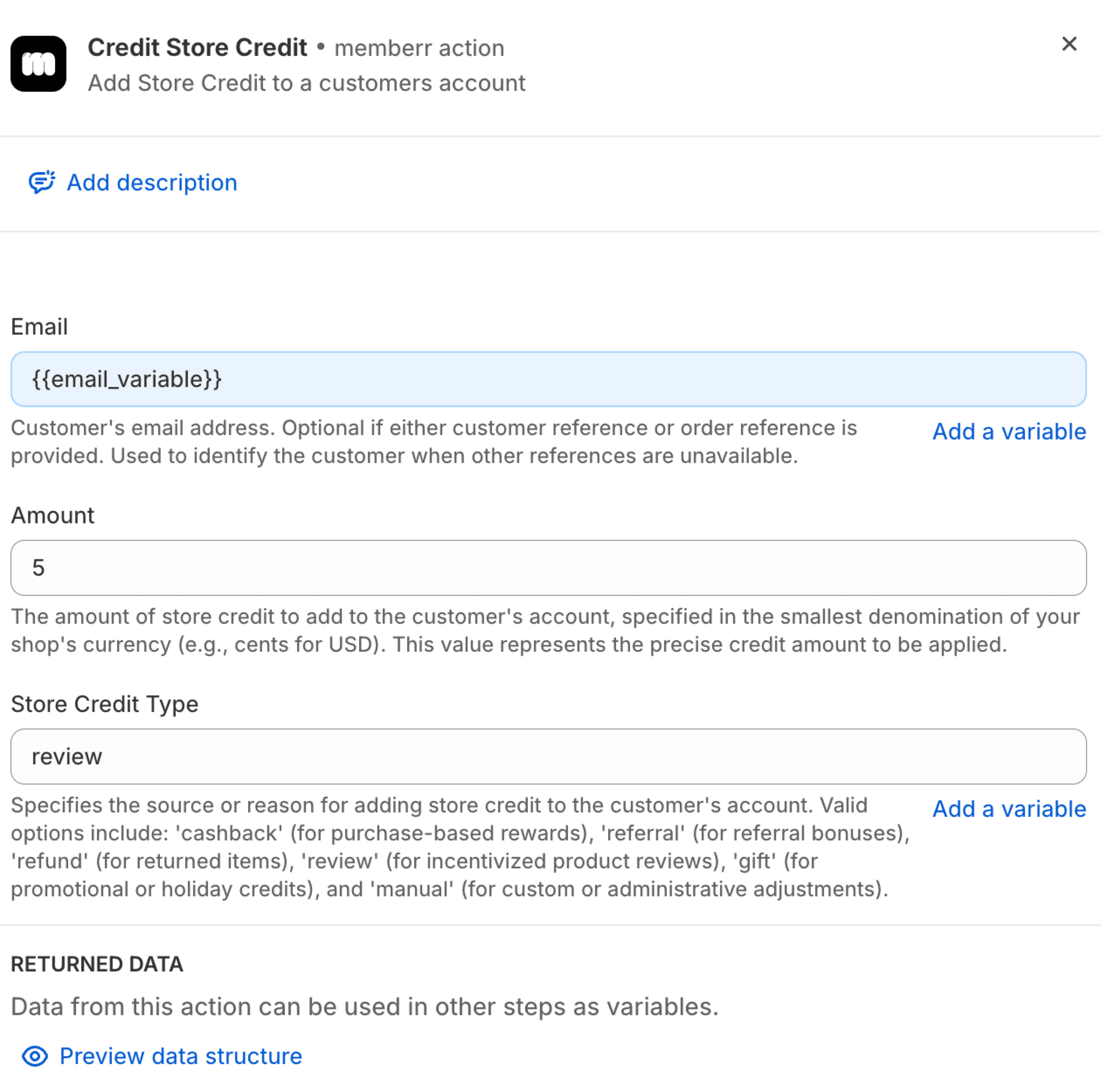 memberr flow node credit store credit