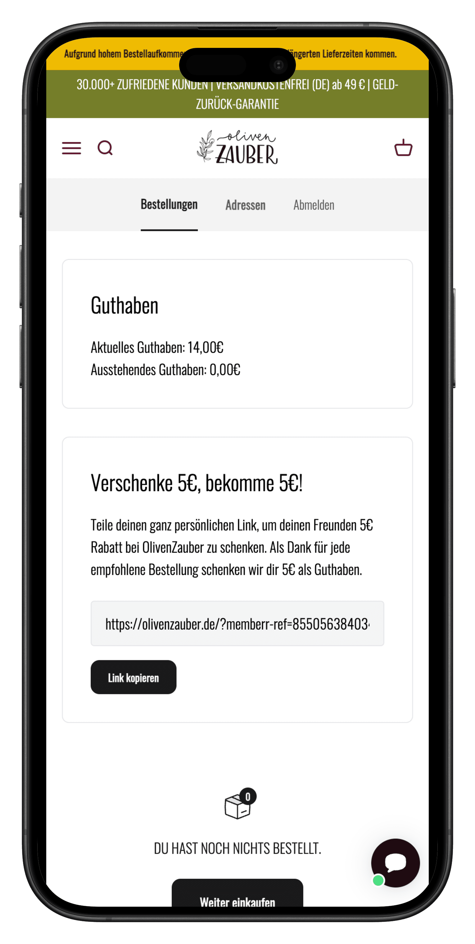 olivenzauber customer account