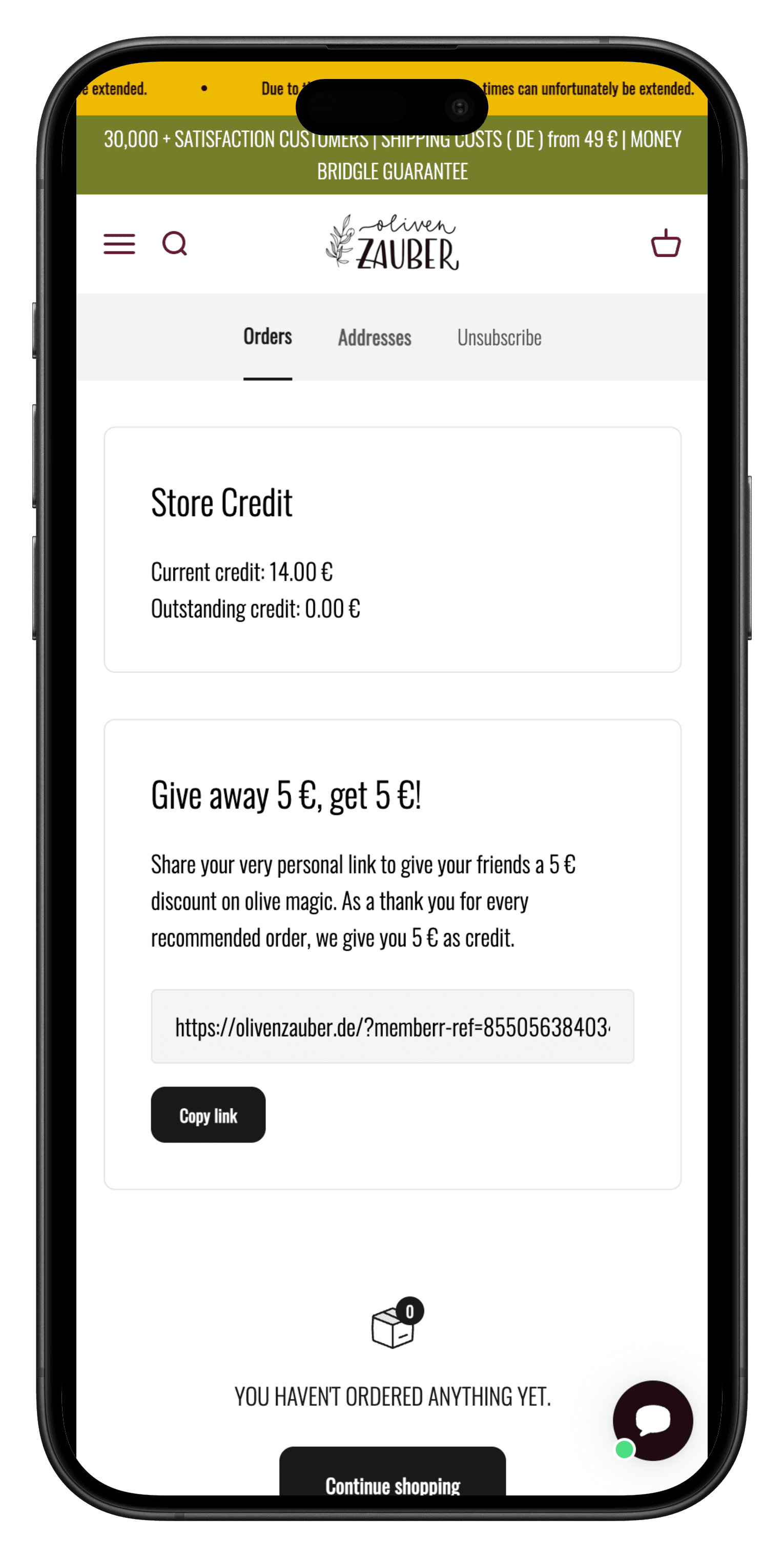 olivenzauber customer account