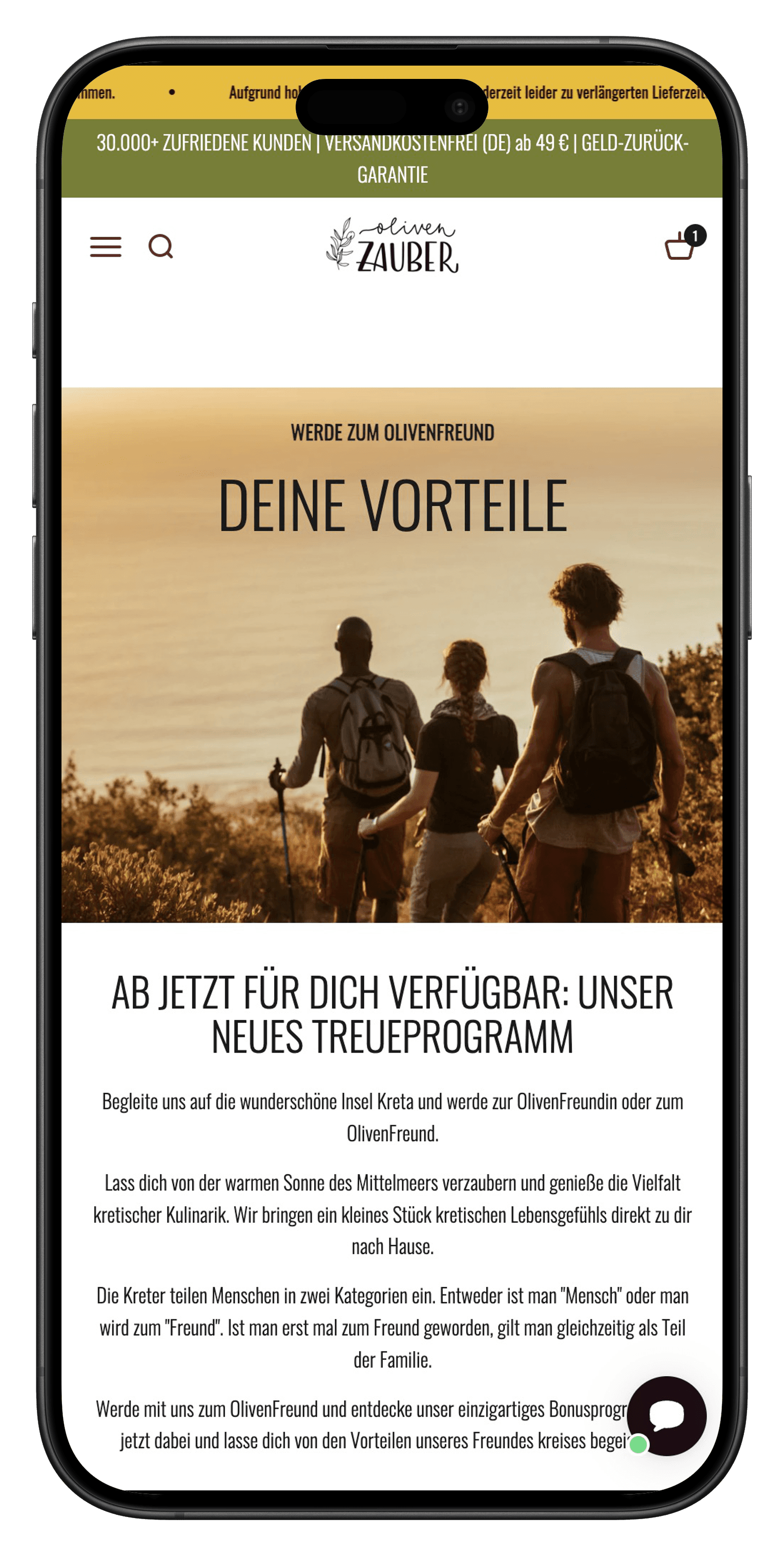 olivenzauber loyalty landing page