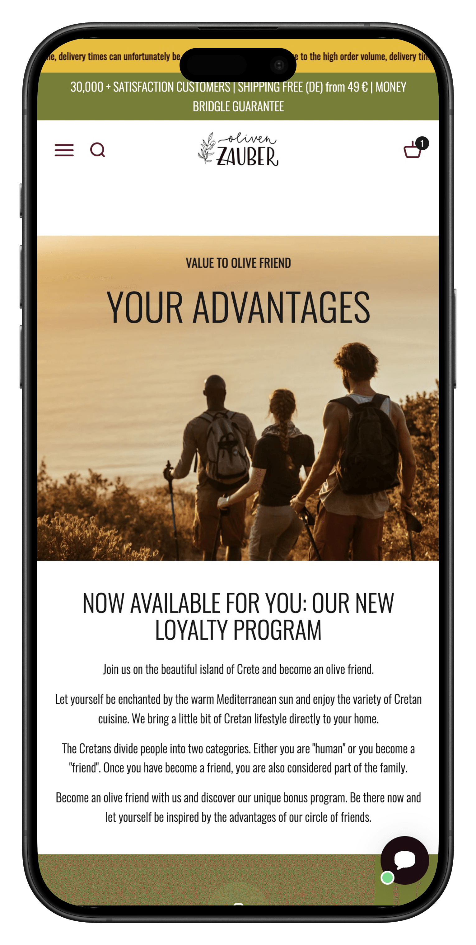 olivenzauber loyalty landing page