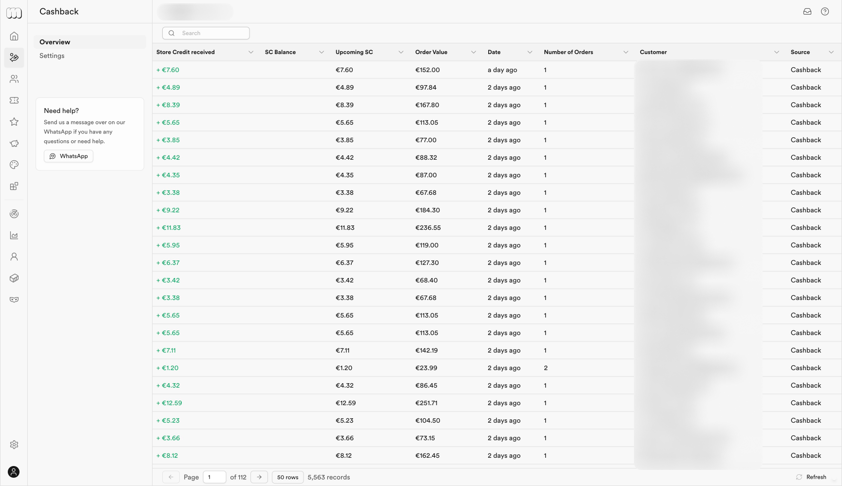 memberr Cashback Transactions View