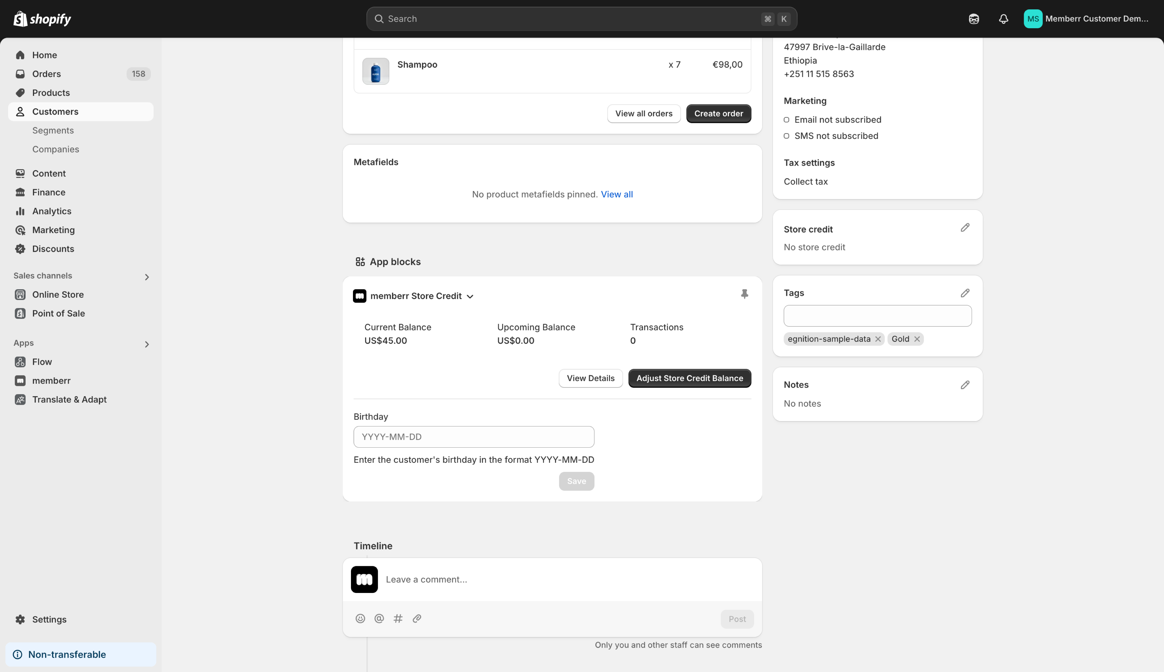 memberr shopify customer admin ui extensions customer details page
