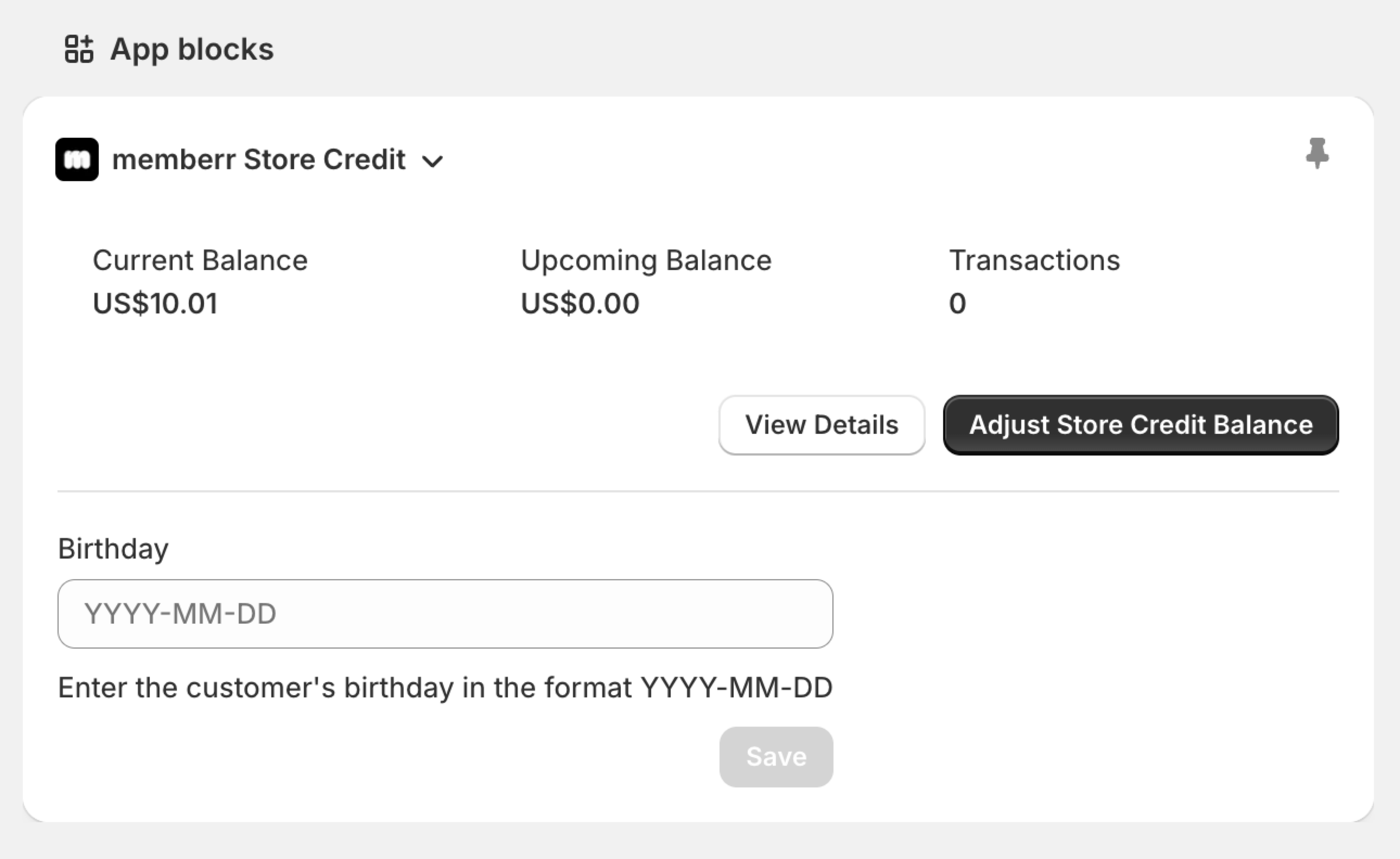 memberr shopify Store Credit birthday rewards settings manually