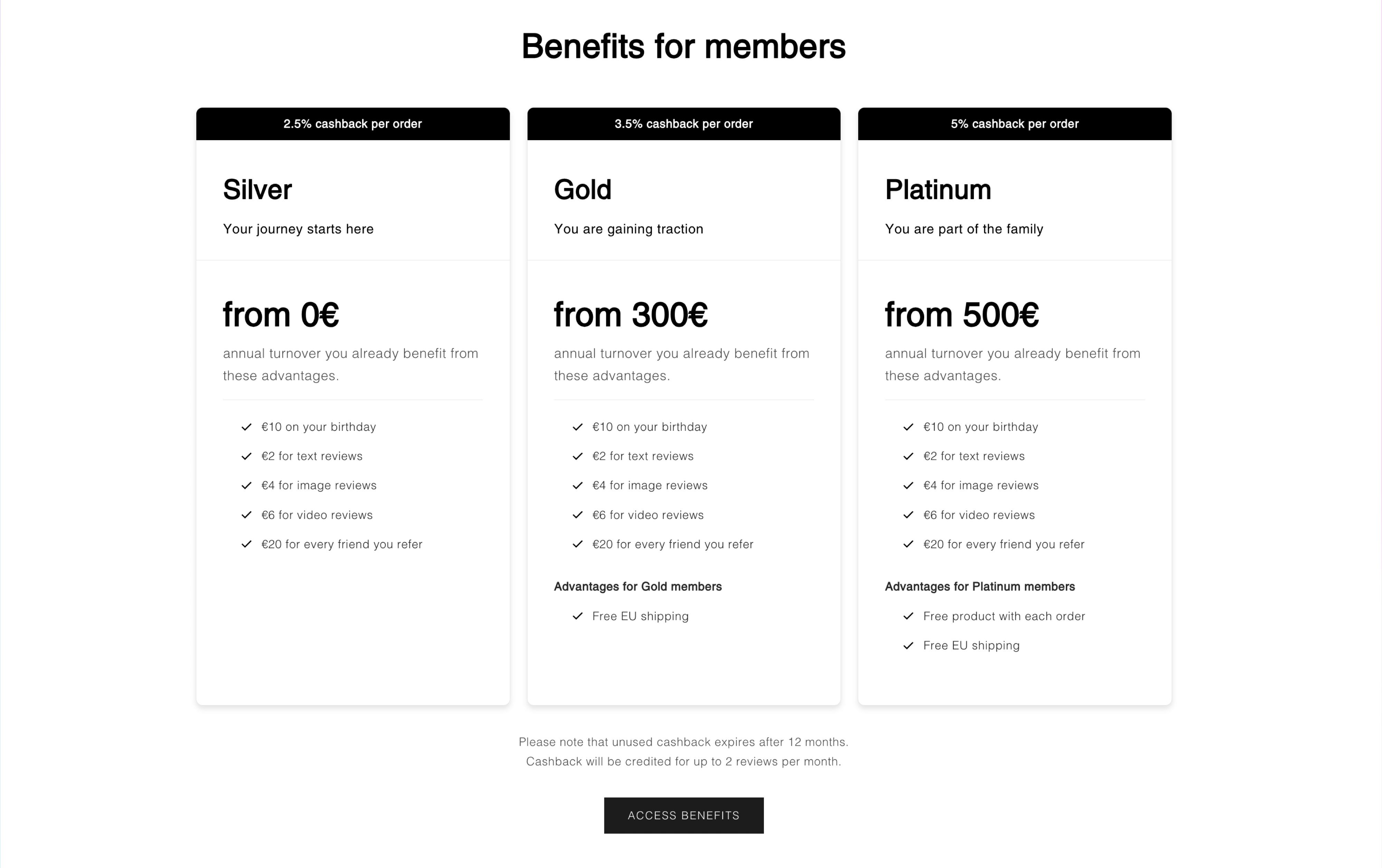memberr shopify store credit membership section
