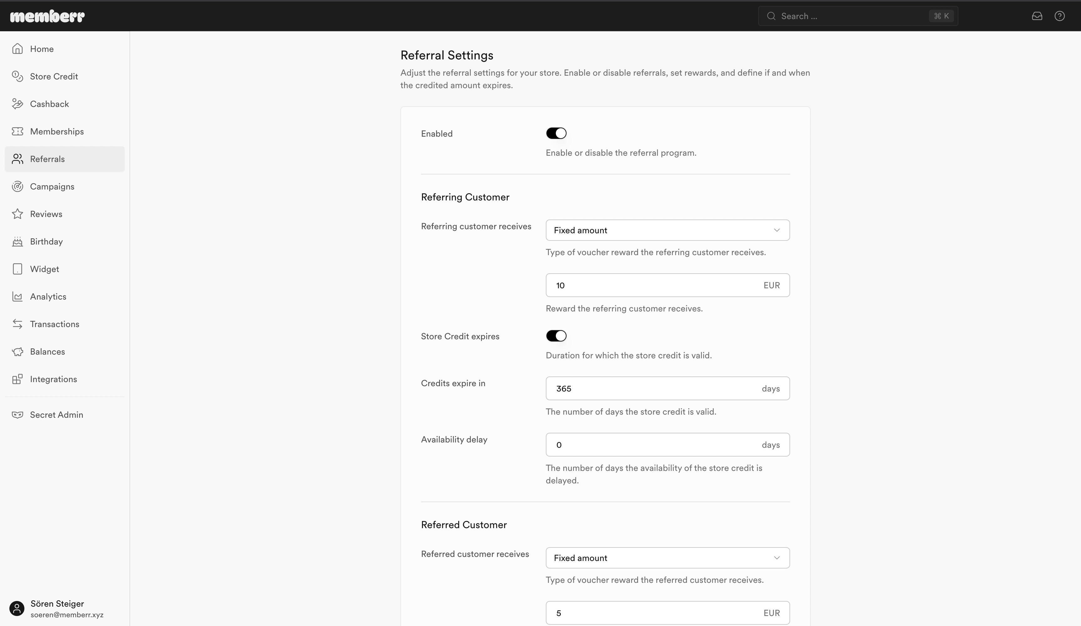 memberr shopify referrals settings