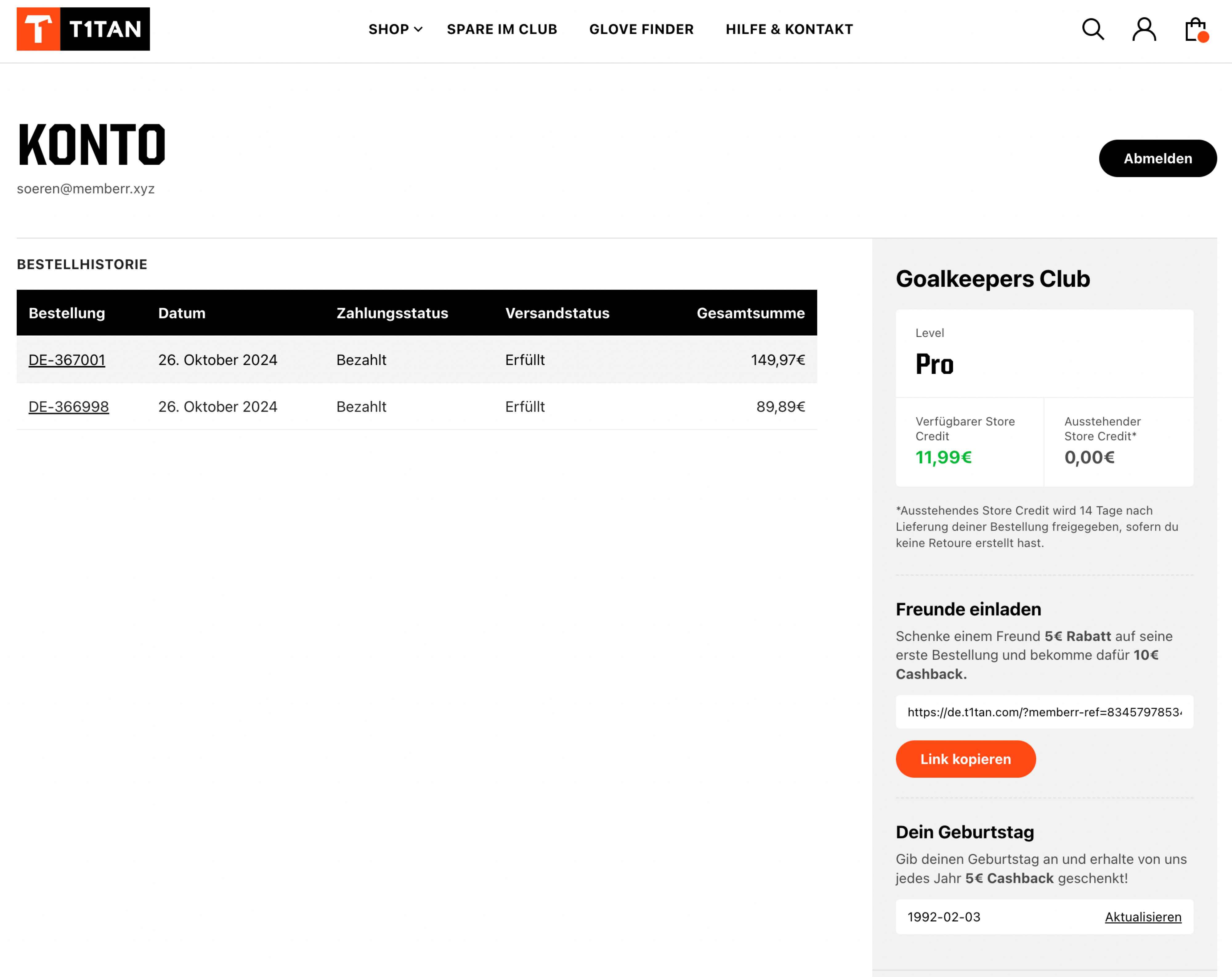 Store Credit im Customer Account