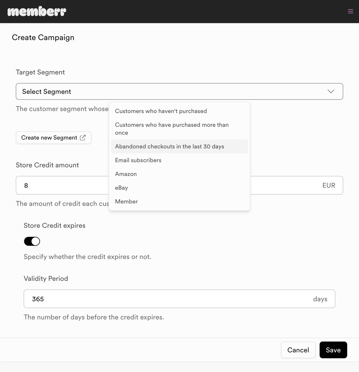 memberr Store Credit Kampagnenstart
