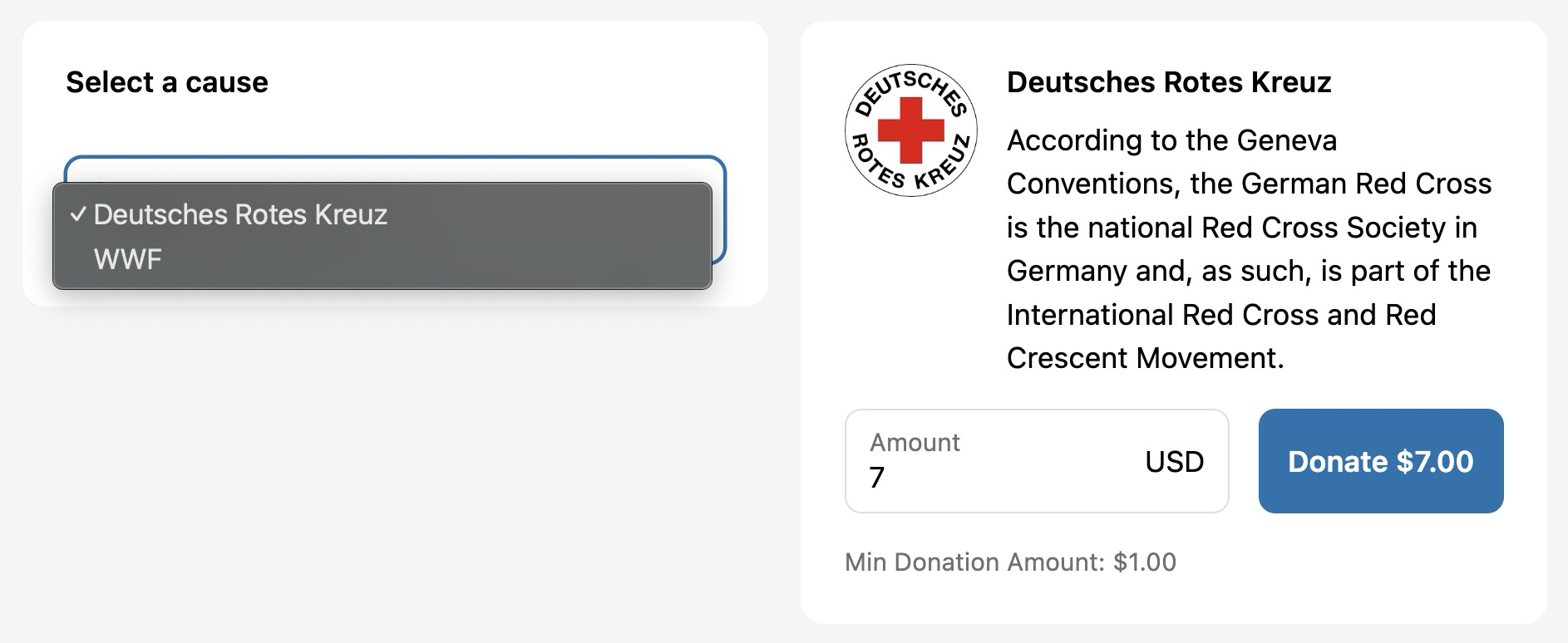 memberr Store Credit Donations Organisation wählen