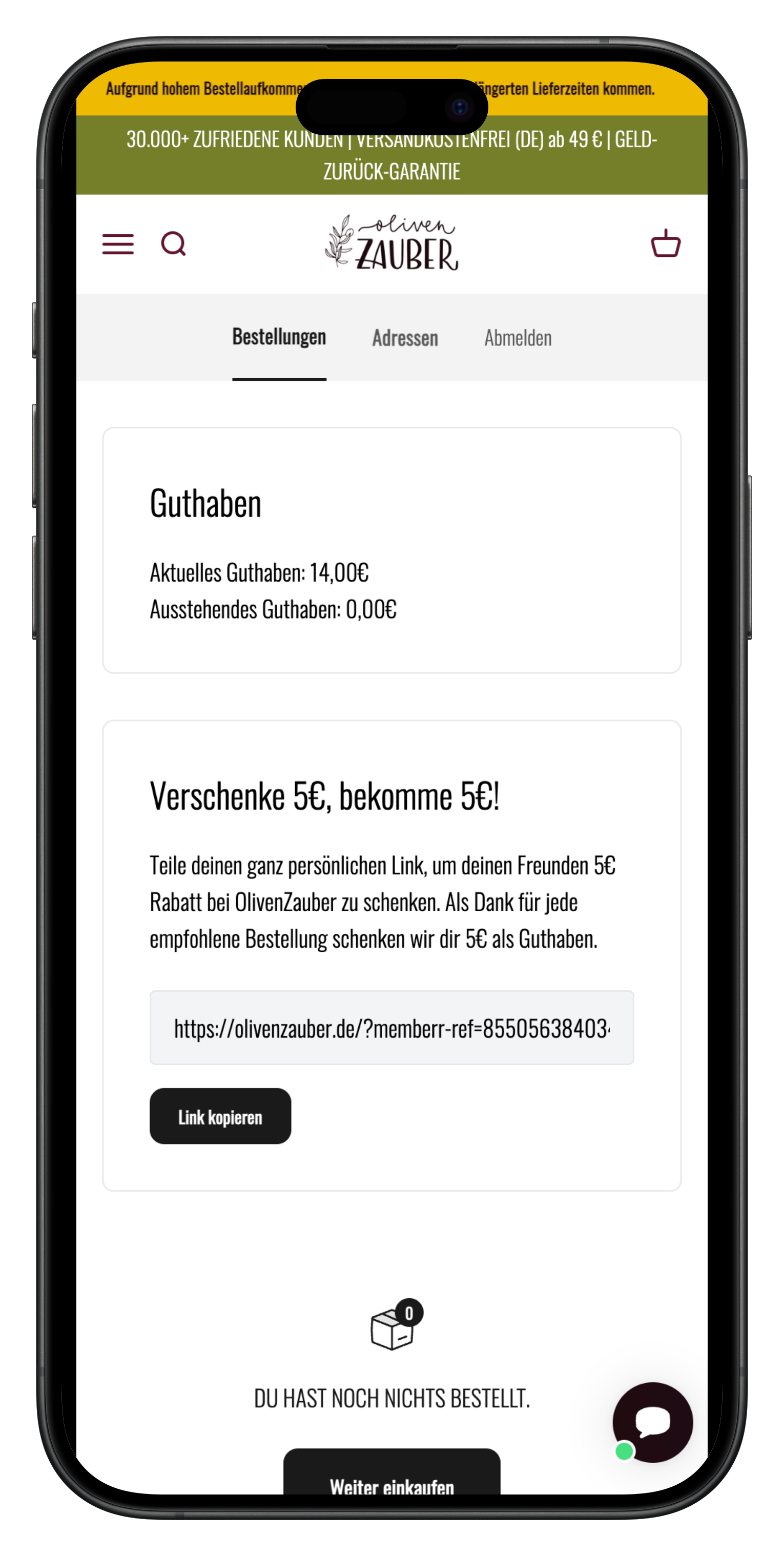 olivenzauber customer account