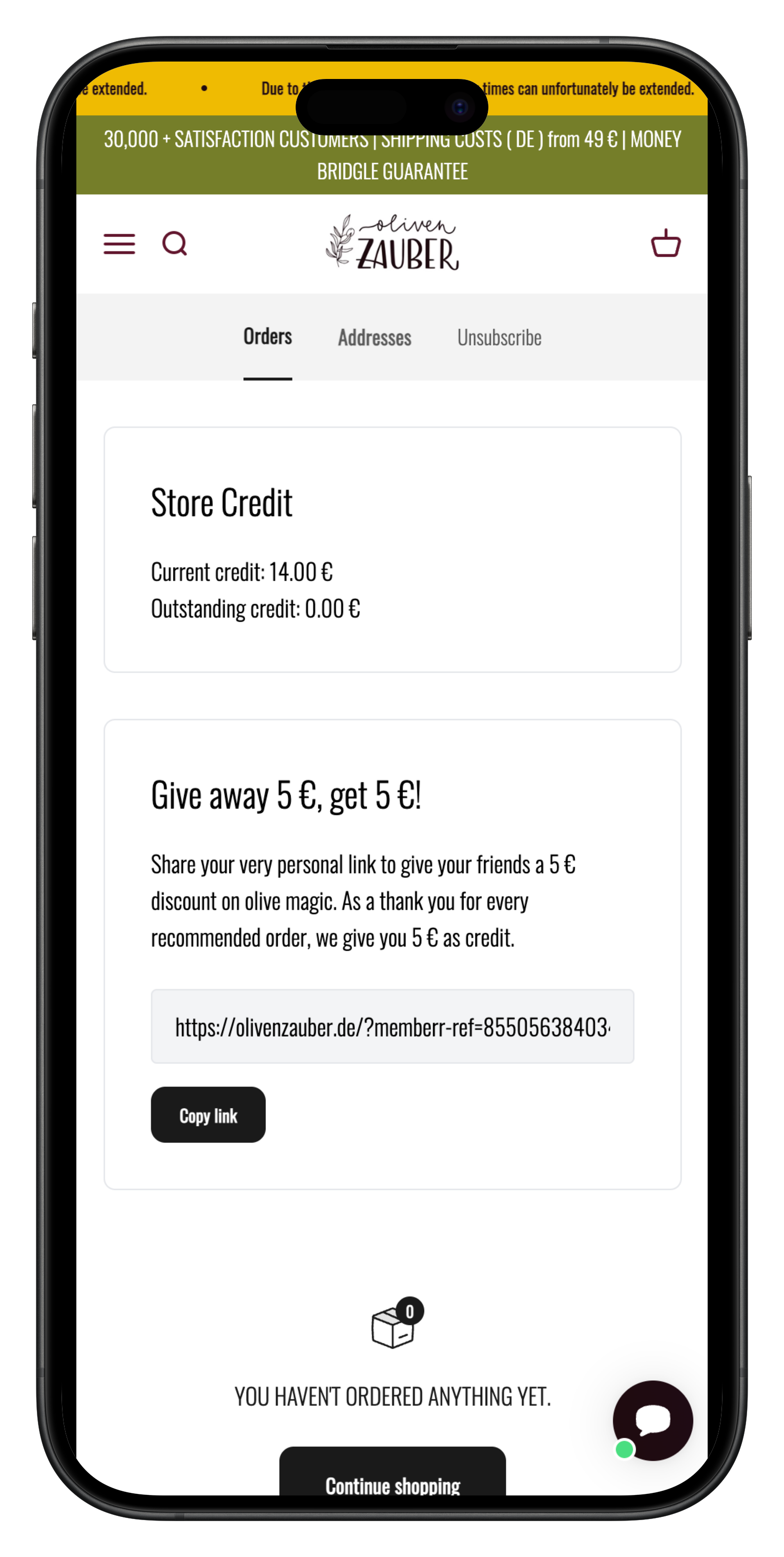 olivenzauber customer account