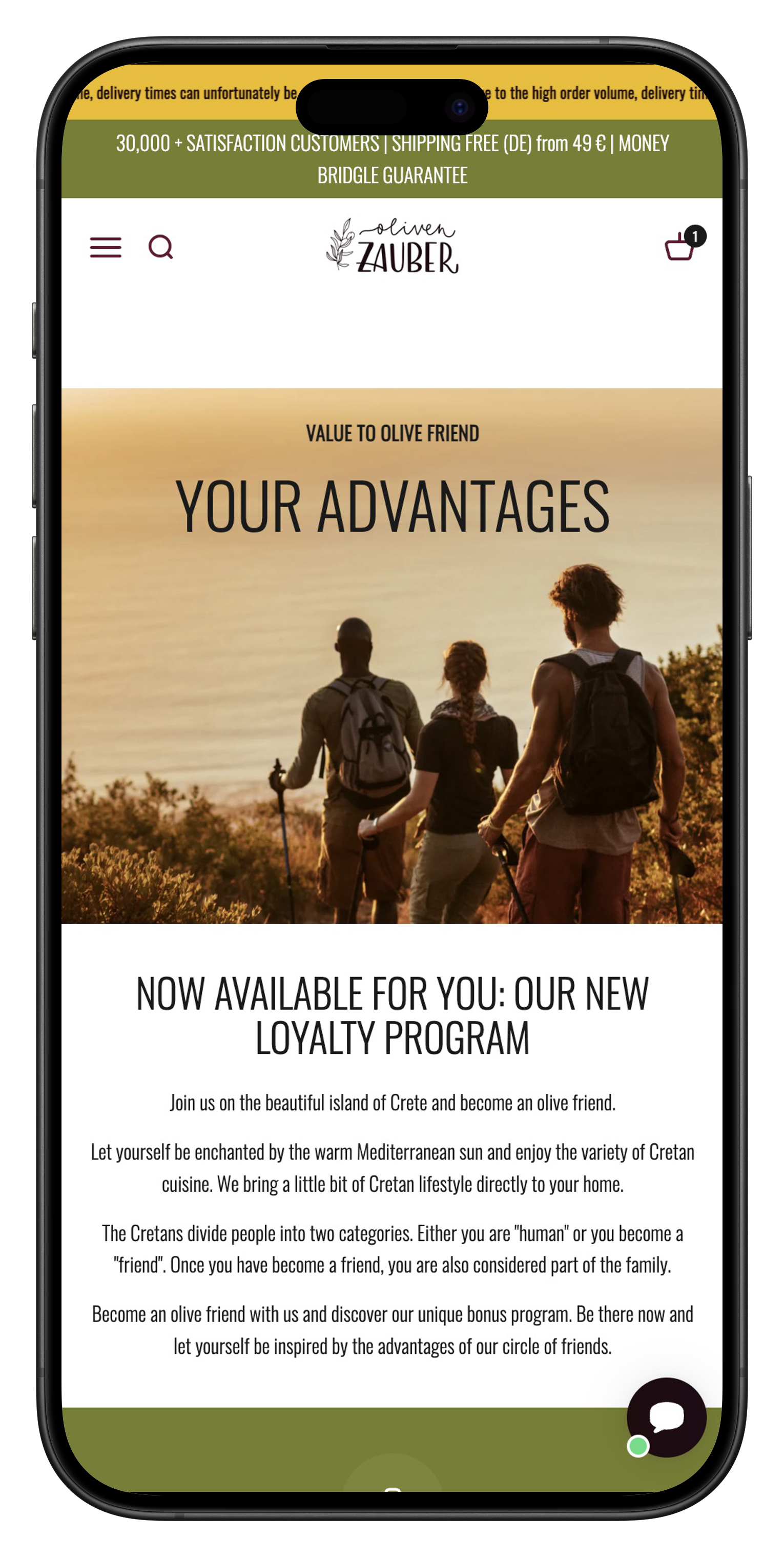 olivenzauber loyalty landing page