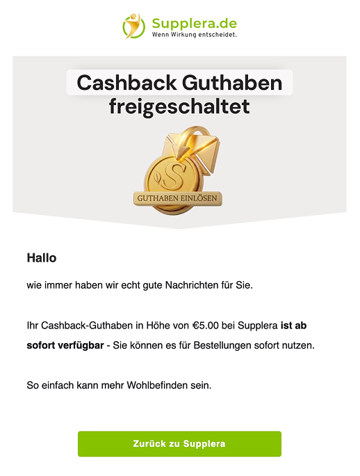 Supplera E-Mail mit Shop-Guthaben