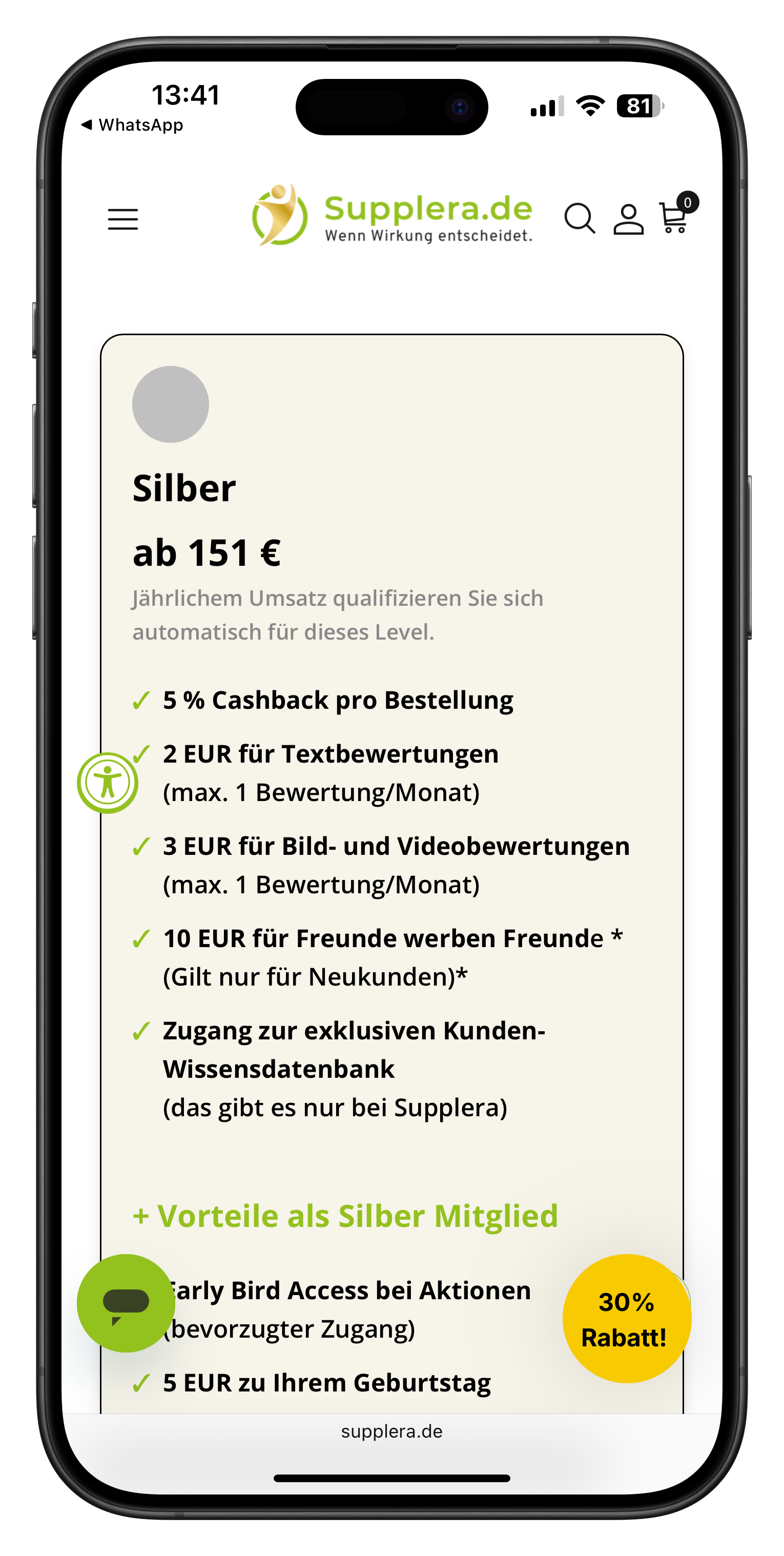 Supplera Kundenkonto mit Guthabenstand