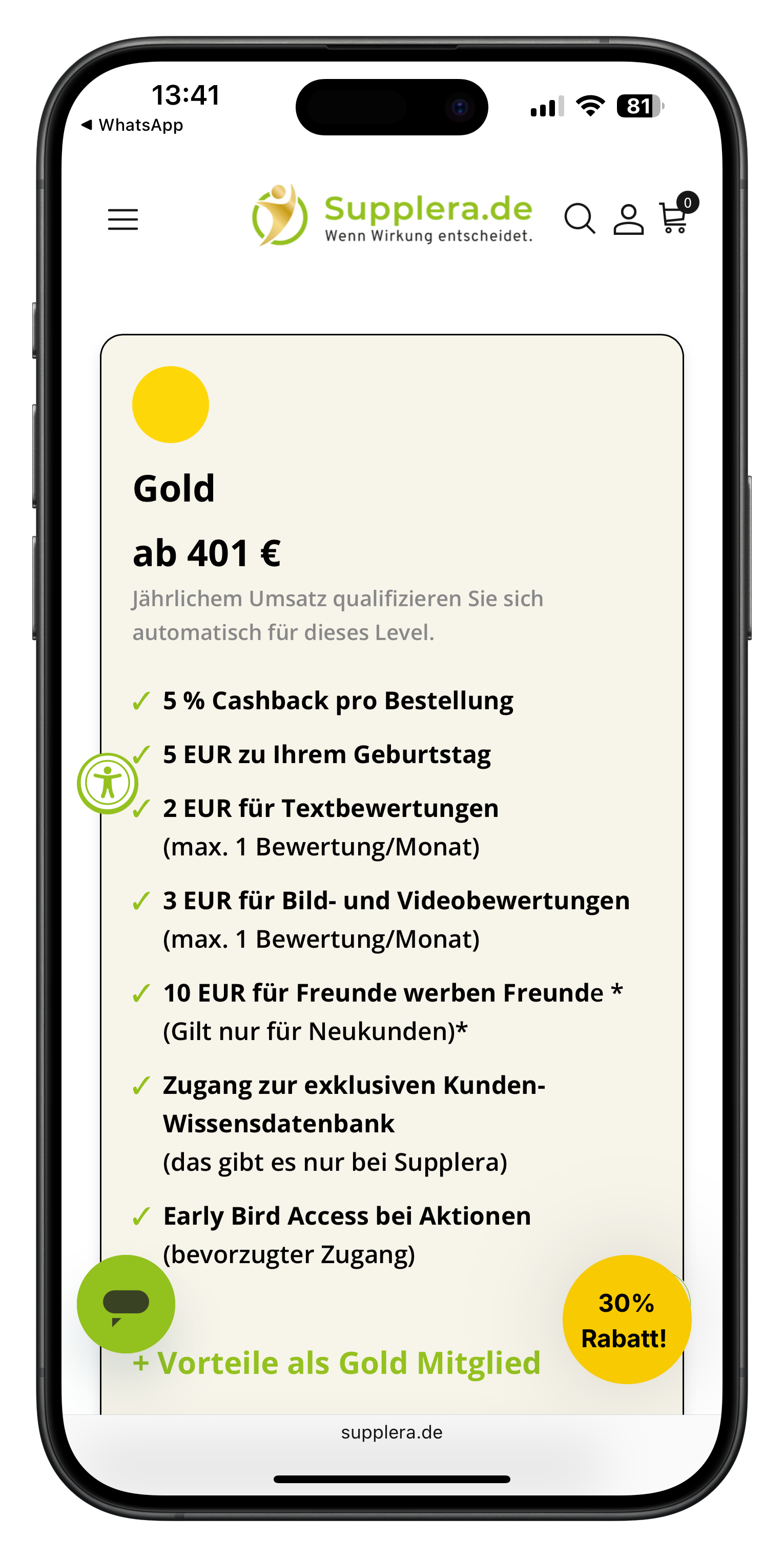 Supplera Empfehlungsprogramm im Kundenkonto