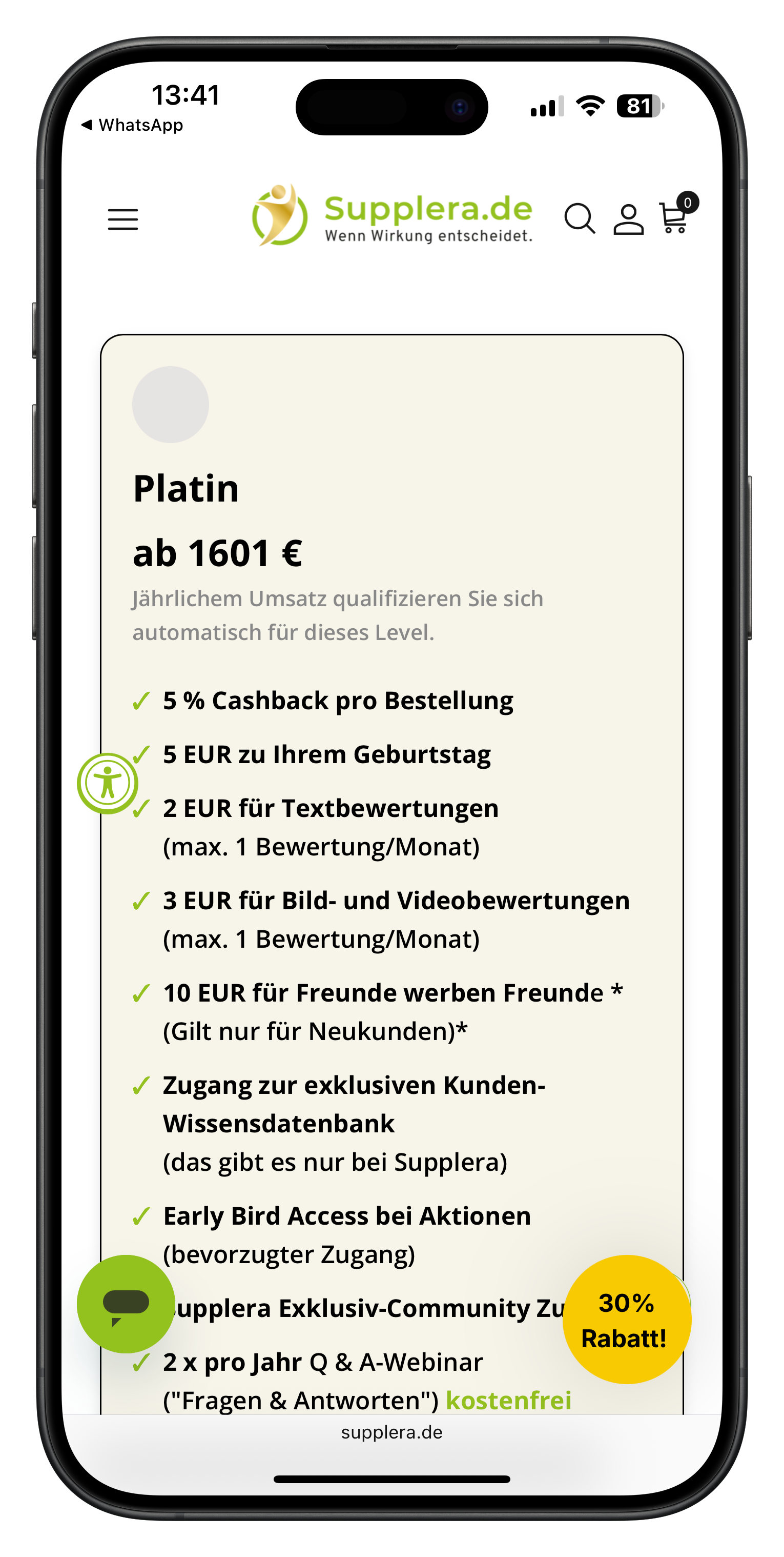 Supplera Geburtstagsguthaben im Kundenkonto